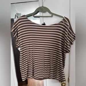 W5 Brown and White Striped Short Sleeve Top